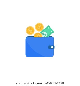 Flat blue wallet icon. Wallet vector in white background