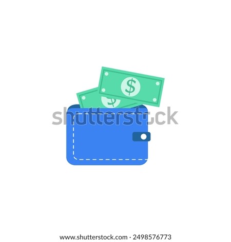 Flat blue wallet icon. Wallet vector in white background