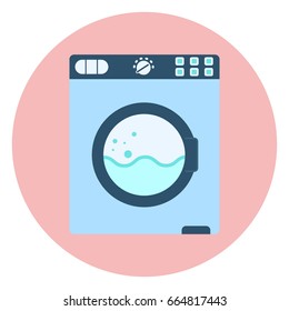 Flat blue washing machine icon, vector washer symbol