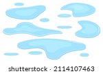 Flat blue water spill. Set of water puddle on cartoon style. Spilled liquid. Vector set.