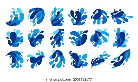 Flat blue water splash design set