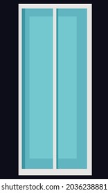 a flat blue window design template against a dark wall