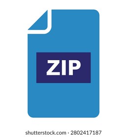 A flat blue ZIP file icon representing compressed data archives. Perfect for software interfaces, web design, file management systems, and digital storage concepts.