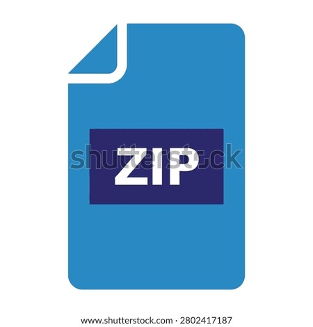 A flat blue ZIP file icon representing compressed data archives. Perfect for software interfaces, web design, file management systems, and digital storage concepts.