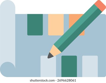 Design plano Blueprint com amostras de lápis e cores
