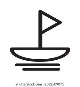 Flat boat icon with clean lines, showcasing a sleek design ideal for travel, marine, or shipping themes.