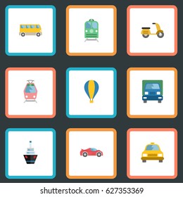 Flat Boat, Metro, Truck And Other Vector Elements. Set Of Transport Flat Symbols Also Includes Streetcar, Tram, Freight Objects.