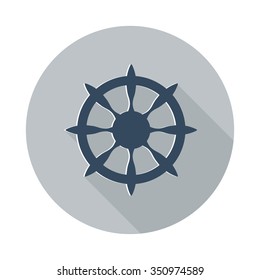Flat Boat Wheel icon with long shadow on grey circle