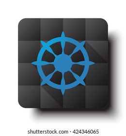 Flat Boat Wheel icon on black app button with drop shadow