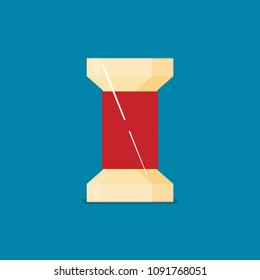 Flat bobbin with needle thread. Vector illustration