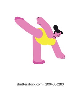 Flat body positive icon with dancing or doing sport happy woman vector illustration