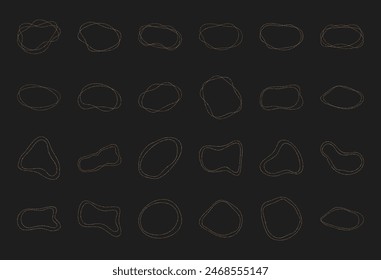 Flat boho asymmetric dotted circle collection, modern liquid amorphous silhouette art, cute organic irregular shape graphic, trendy geometric random symbol set, doodle abstract minimal form design,