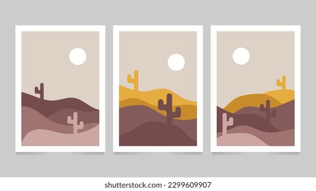 Flat boho hand drawn abstract landscape covers collection