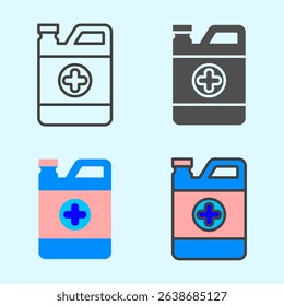 Flat and bold icon set of medical jerry cans with cross mark, combining industrial and health context, perfect for emergency guide or campaign visual.