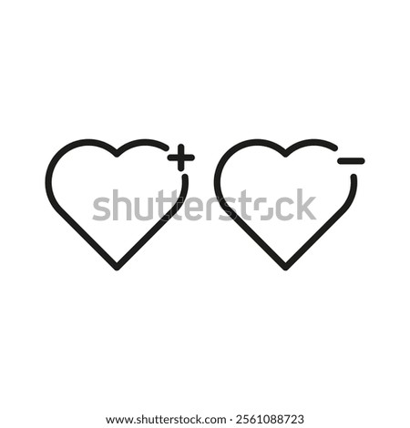 flat bold style concept illustrated icon of heart plus minus.