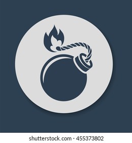 Flat Bomb With Lit Fuse And Fire Icon Vector