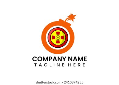 Flat bomb shield icon symbol logo template vector design illustration