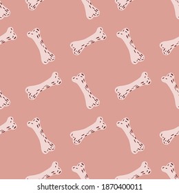 Flat bones seamless pattern. Dog toys white hand drawn ornament on pink light background. Vector illustration for seasonal textile prints, fabric, banners, backdrops and wallpapers.