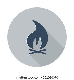 Flat Bonfire icon with long shadow on grey circle