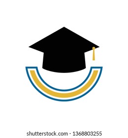 Flat Book with graduation cap - education icon, academic university hat isolated on white background. vector illustration