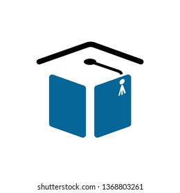 Flat Book with graduation cap - education icon, academic university hat isolated on white background. vector illustration