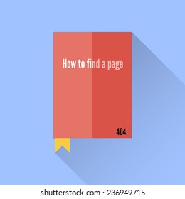 Flat book icon. 404 error faq. Funny guide and lovely design. Can be used as icon, card etc. Vector illustration.