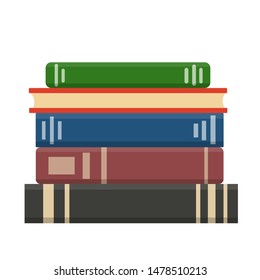 Flat book icon. Library books, open dictionary page and encyclopedia on stand. Pile of paper magazines, ebook globe and novel booklet, publishing vector isolated symbol