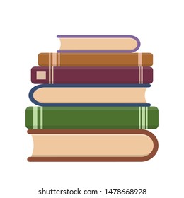 Flat book icon. Library books, open dictionary page and encyclopedia on stand. Pile of paper magazines, ebook globe and novel booklet, publishing vector isolated symbol