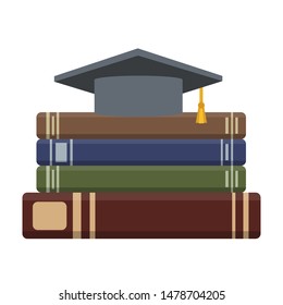 Flat book icon. Library books, open dictionary page and encyclopedia on stand. Pile of paper magazines, ebook globe and novel booklet, publishing vector isolated symbol