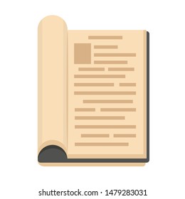 Flat book icon. Library books, open dictionary page and encyclopedia on stand. Pile of paper magazines, ebook globe and novel booklet, publishing vector isolated symbol
