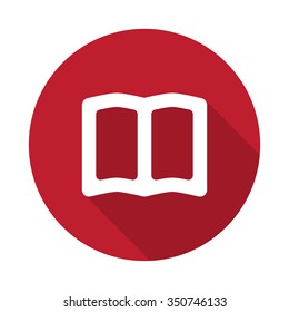 Flat Book icon with long shadow on red circle