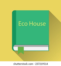Flat book icon, vector. Eco house. Long shadow