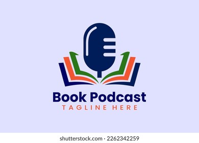 Flat book podcast logo template vector design illustration