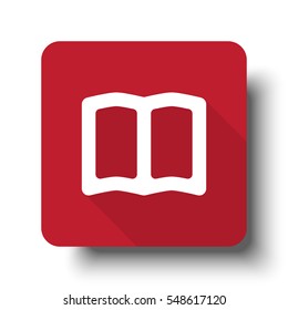 Flat Book web icon on red button with drop shadow