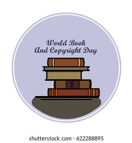 Flat Books Circle Icon or sticker. Back to School and Education. World book and copyright day.