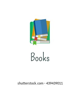 Flat books icon. Isolated on white background. Top view concept. Vector design illustration