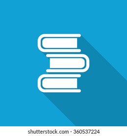 Flat Books icon with long shadow on blue backround
