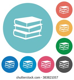 Flat books icon set on round color background.