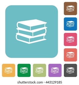 Flat books icons on rounded square color backgrounds.