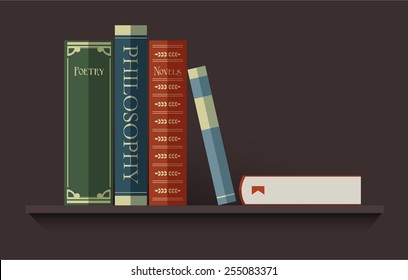 Flat books on the shelf