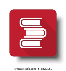 Flat Books web icon on red button with drop shadow