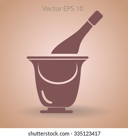 Flat bottle of champagne on ice icon. Vector