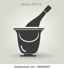 Flat bottle of champagne on ice icon. Vector