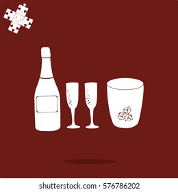 Flat bottle of champagne on ice icon. Vector