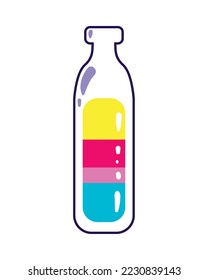 flat bottle with colored liquid over white