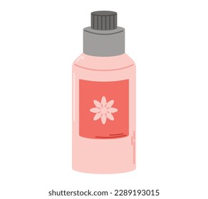 Flat Bottle with Cosmetic or Hygiene product. Cartoon vector isolated pink cartoon jar with a lid.