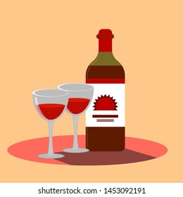 Flat bottle and a glass of wine - Vector