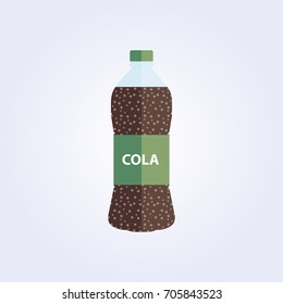 Flat bottle green label sparkling cola white background