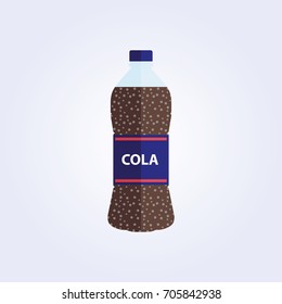 Flat bottle sparkling cola red blue label white background