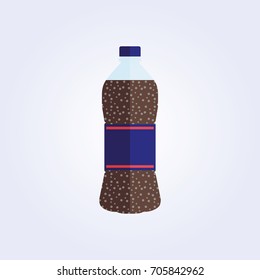 Flat bottle sparkling cola red blue label white background